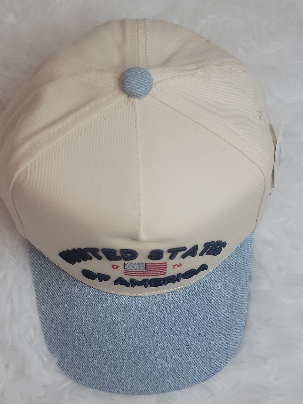 NWT Altar'd State Cream & Denim "United States of America" Embroidered Hat. - Picture 4 of 6